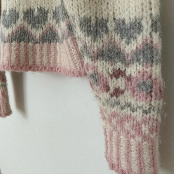 LoveShackFancy Rosie Pullover Sweater Alpaca Pink Cream Fair Isle Milky - Picture 6 of 12